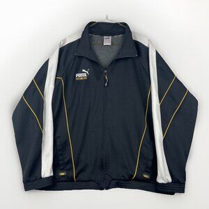 VTG PUMA King Soccer Football Track Jacket Fleece Black  / Yellow Men Sz L Read*